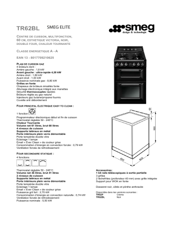 Product information | Smeg TR62BL Cuisinière mixte Product fiche | Fixfr