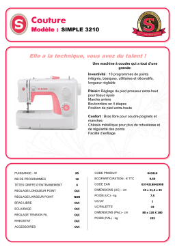 Singer SIMPLE 3210 Machine à coudre Product fiche