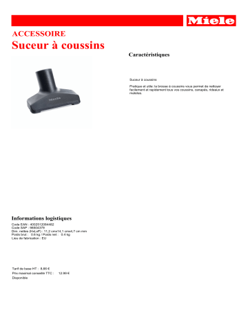 Product information | Miele à coussins Suceur Product fiche | Fixfr