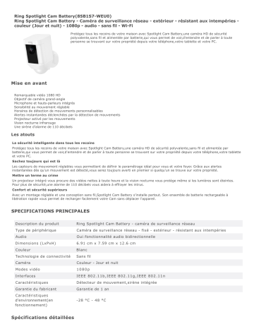 Product information | Ring Spotlight Cam Battery - Blanc Caméra de sécurité Product fiche | Fixfr