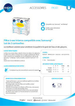 Wpro LOT DE 2 FILTRES US SMG001 SAMSUNG Filtre à eau Product fiche