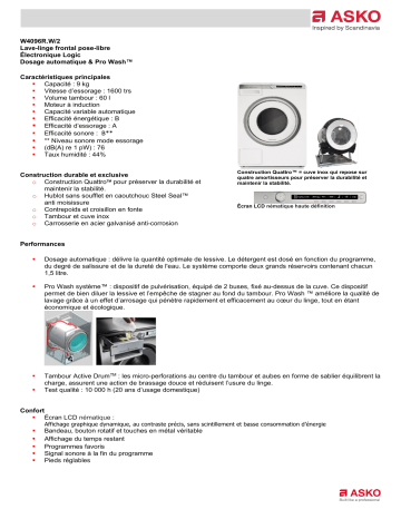 Product information | Asko W4096R. Lave linge hublot Product fiche | Fixfr