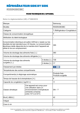 Samsung RS50N3803BC Réfrigérateur Américain Product fiche