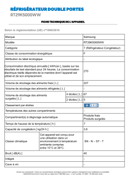 Samsung EX RT29K5000WW Réfrigérateur 2 portes Product fiche