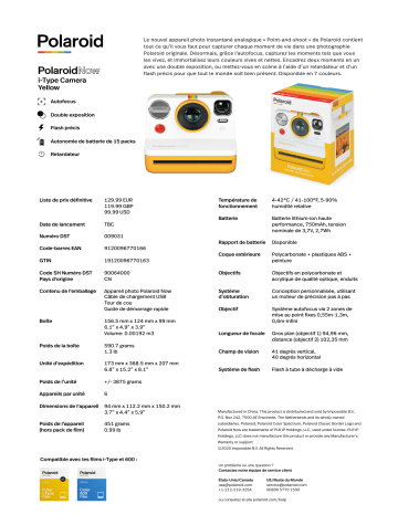 Product information | Polaroid Now - Yellow Appareil photo Instantané Product fiche | Fixfr