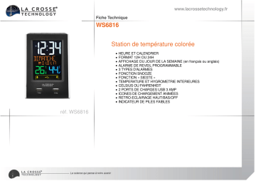 Product information | La Crosse WS6816 noir Station météo Product fiche | Fixfr