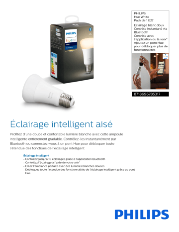 Product information | Philips E27 Hue white Ampoule connectée Product fiche | Fixfr