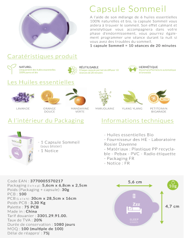 Product information | Aromacare Sommeil Capsule parfum Product fiche | Fixfr