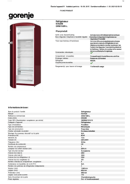 Gorenje ORB153R-L Réfrigérateur 1 porte Product fiche