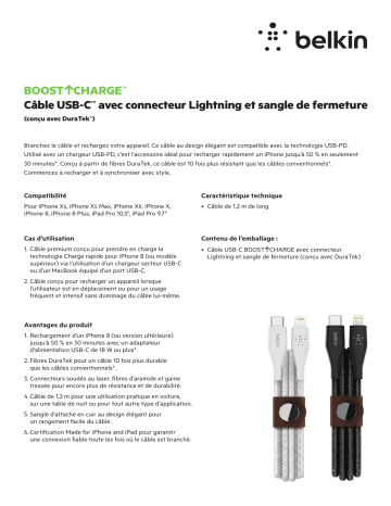 DuraTek Plus USB-C 1.2m rose | Product information | Belkin DuraTek Plus USB-C 1.2m noir Câble iPhone Product fiche | Fixfr