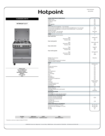 Product information | Hotpoint H6TMH2AF(X)IT Cuisinière mixte Product fiche | Fixfr