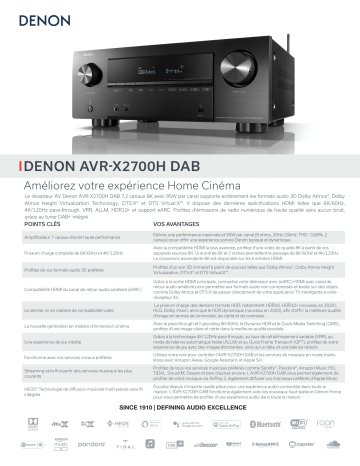 Product information | Denon AVR-X2700HDAB Ampli Home Cinema Product fiche | Fixfr