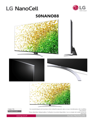 Product information | LG NanoCell 50NANO886 2021 TV LED Product fiche | Fixfr
