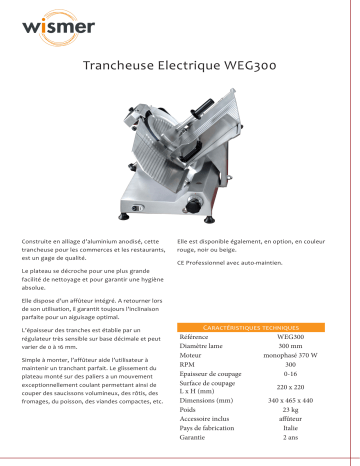 Product information | Wismer WEG 300 Inox Trancheuse électrique Product fiche | Fixfr