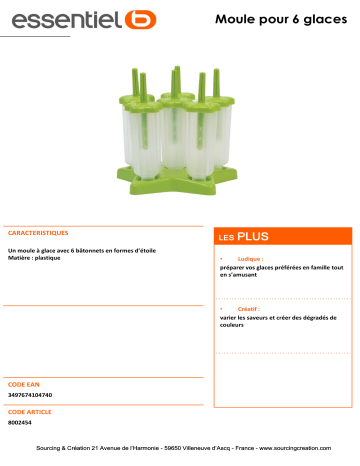 Product information | Essentielb 6 empreintes - vert Moule à glace Product fiche | Fixfr