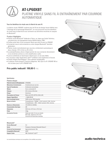 Product information | Audio Technica AT-LP60XBTBK Platine vinyle Product fiche | Fixfr