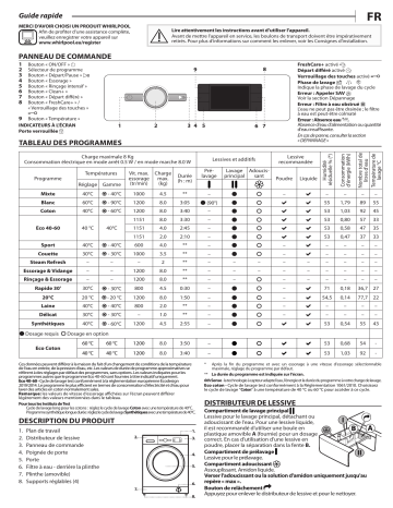 Manuel du propriétaire | Whirlpool FFB8248BVFR Lave linge hublot Owner's Manual | Fixfr