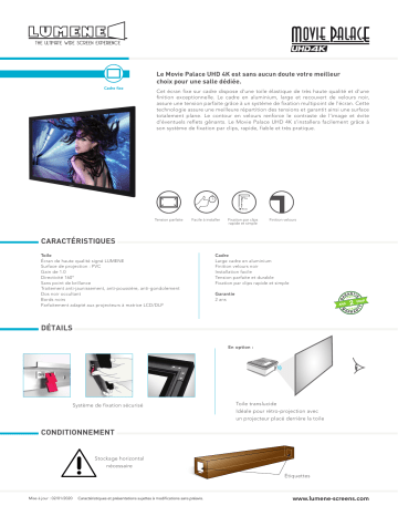 Product information | Lumene PALACE UHD4K 200C VELVET SCREEN Ecran de projection Product fiche | Fixfr