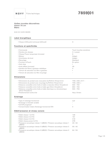 VISION 7859 Recyclage | Product information | Novy Tubage souple en aluminium 906218 Gaine d'évacuation Product fiche | Fixfr