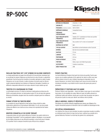 Product information | Klipsch RP-500 C Walnut Vinyl Enceinte centrale Product fiche | Fixfr