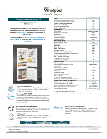Product information | Whirlpool ART66112 Réfrigérateur combiné encastrable Product fiche | Fixfr