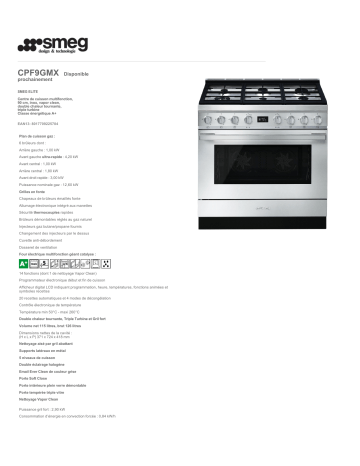 Product information | Smeg portofino CPF9GMX Piano de cuisson mixte Product fiche | Fixfr