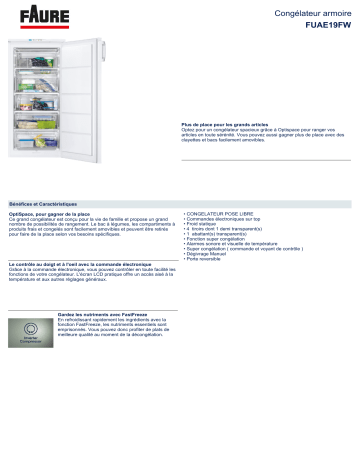 Product information | Faure FUAE19FW Congélateur armoire Product fiche | Fixfr
