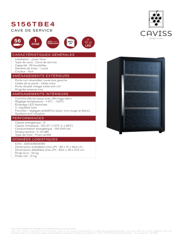 Product information | Caviss S156TBE4 Cave à vin de service Product fiche | Fixfr