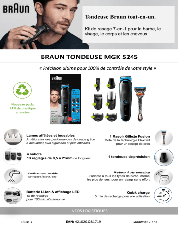 Product information | Braun MGK 5245 Tondeuse barbe et cheveux Product fiche | Fixfr