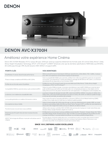 Product information | Denon AVC-X3700H Ampli Home Cinema Product fiche | Fixfr