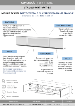 Meliconi Studio STA 200 Blanc Porte IR Meuble TV Product fiche