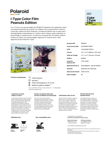 Product information | Polaroid iType Snoopy et Peanuts Papier photo instantané Product fiche | Fixfr