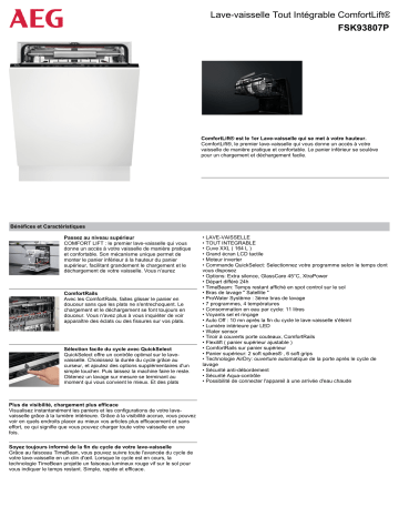 Product information | AEG FSK93807P ComfortLift Lave vaisselle tout intégrable Product fiche | Fixfr