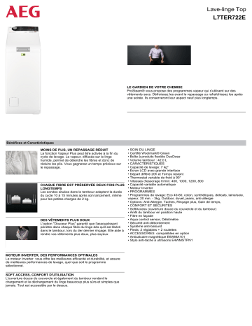 Product information | AEG L7TER722E/ Lave linge top Product fiche | Fixfr