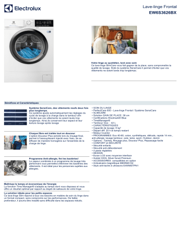 Product information | Electrolux EW6S3626BX Lave linge compact Product fiche | Fixfr