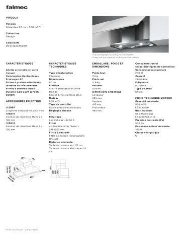 Product information | Falmec VIRGOLA 3430 Hotte décorative murale Manuel utilisateur | Fixfr