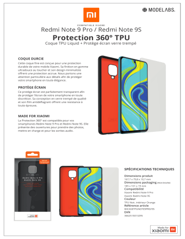 Product information | Xiaomi Redmi Note 9 Pro Coque + Verre trempé Pack Product fiche | Fixfr