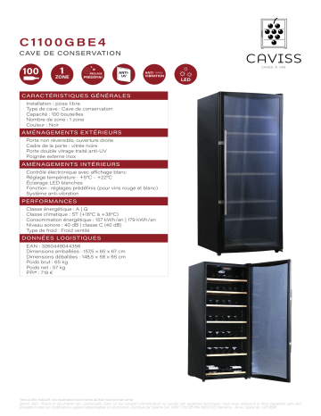 Product information | Caviss C1100GBE4 Cave à vin de service Product fiche | Fixfr