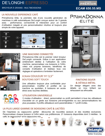 Product information | DeLonghi PrimaDonna Elite ECAM650.55.MS connecté Expresso Broyeur Manuel utilisateur | Fixfr