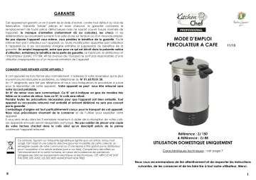 Manuel du propriétaire | Kitchen Chef Pro 15L ZJ-150 Percolateur Owner's Manual | Fixfr