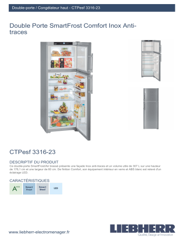Product information | Liebherr CTPesf3316-23 Réfrigérateur 2 portes Product fiche | Fixfr