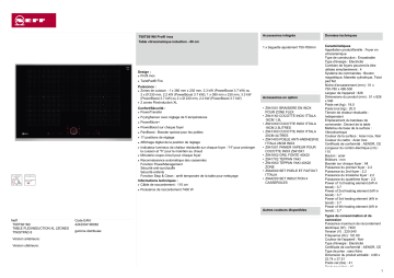 Product information | Neff T68TS61N0 N90 Table induction Product fiche | Fixfr