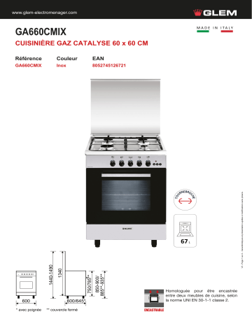 Product information | Glem GA660CMIX Cuisinière gaz Product fiche | Fixfr