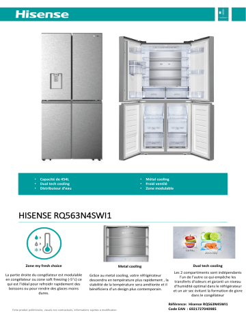 Product information | Hisense RQ563N4SWI1 Réfrigérateur multi portes Product fiche | Fixfr
