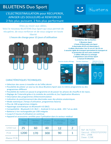 Product information | Bluetens Duo Sport Appareil électrostimulation Product fiche | Fixfr