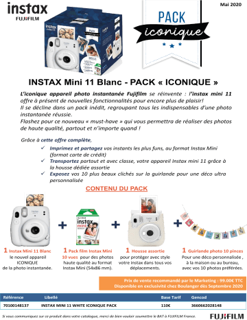 Product information | Fujifilm Pack Instax Mini 11 Blanc Iconique Appareil photo Instantané Product fiche | Fixfr