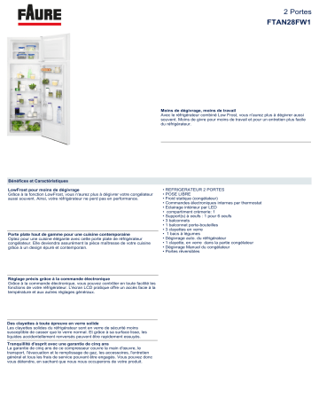 Product information | Faure FTAN28FW1 Réfrigérateur 2 portes Product fiche | Fixfr