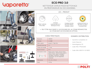 Product information | Polti VAPORETTO ECO PRO 3.0 Nettoyeur vapeur Product fiche | Fixfr