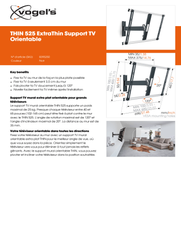 Product information | Vogel's THIN 525 40 - 65P Support mural TV Product fiche | Fixfr