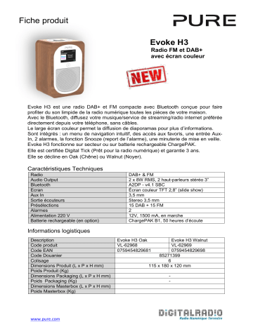 Product information | Pure Evoke H3 oak Radio numérique Product fiche | Fixfr
